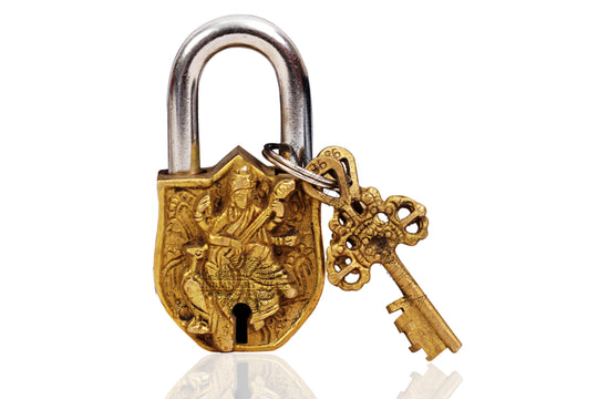 Pure brass Saraswati Ji big lock size 3.5 — Indian Art Villa