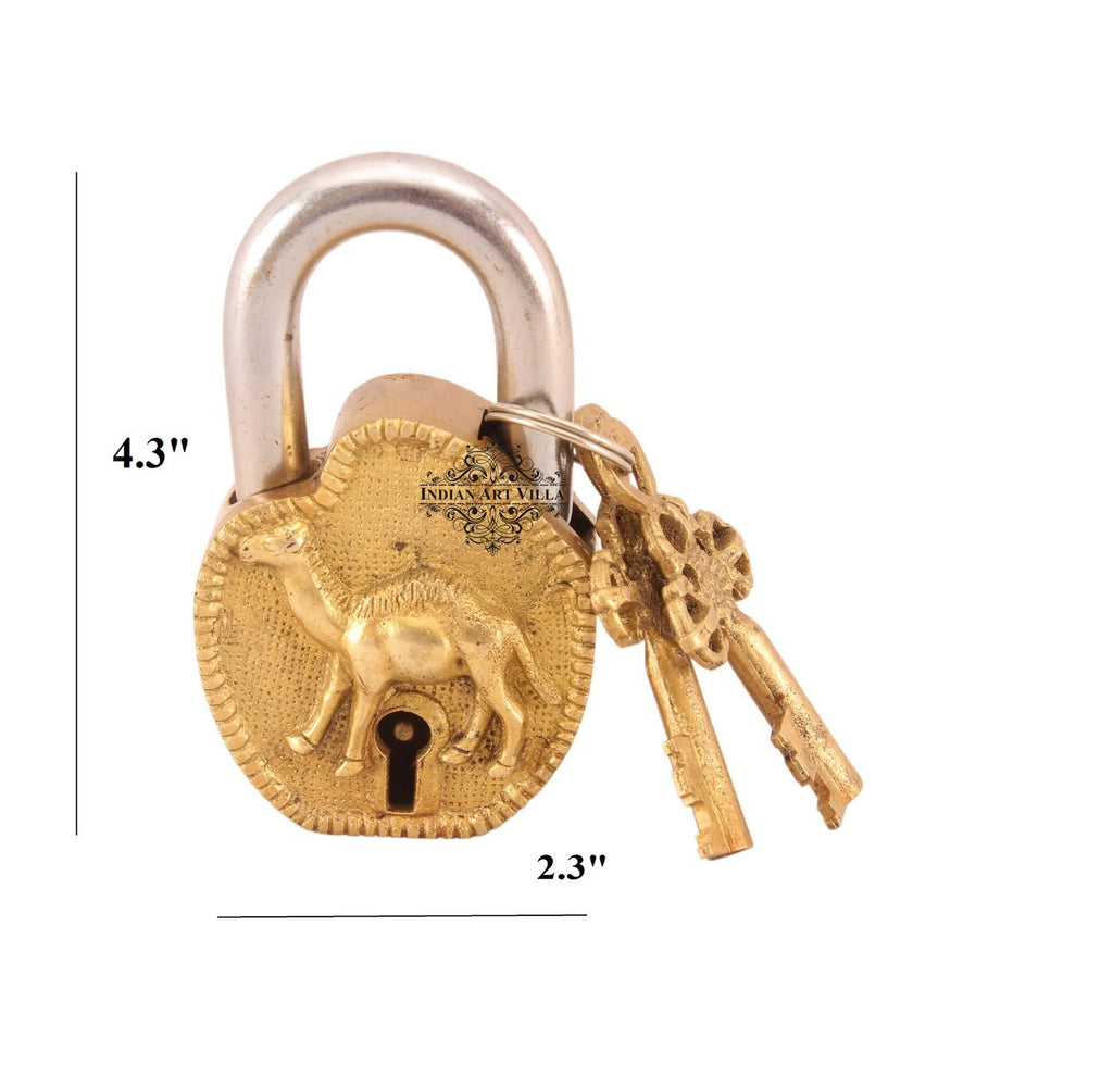Indian Art Villa Pure Brass Camel Design Lock with 2 Keys