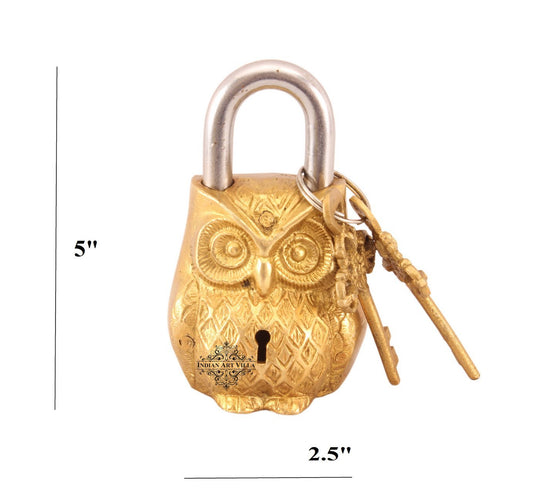 Pure brass owl decorative lock full view — Indian Art Villa