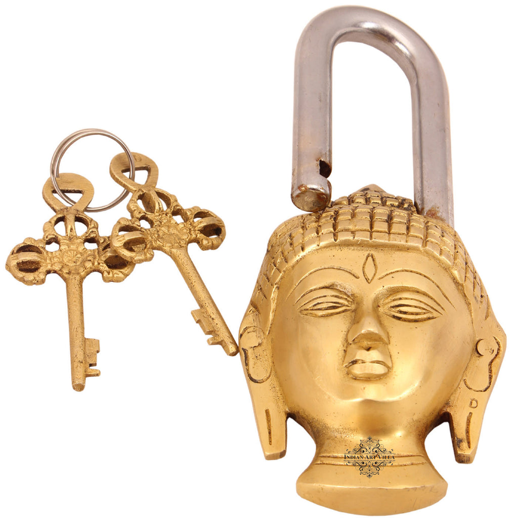 Indian Art Villa Pure Brass Buddha Design Lock with 2 Keys