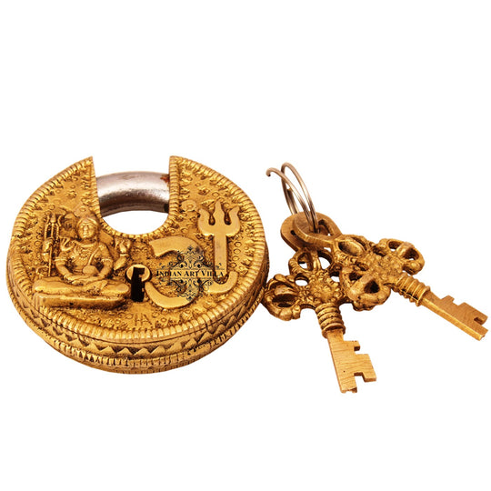 Pure brass Om design round lock side view — Indian Art Villa