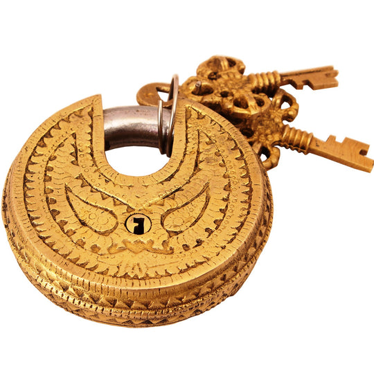 Pure brass Om design round lock angle view — Indian Art Villa