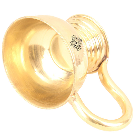 Handcrafted Pure Brass Plain Design Diya Stand with Handle, Oil Lamp For Home, Office, Temple