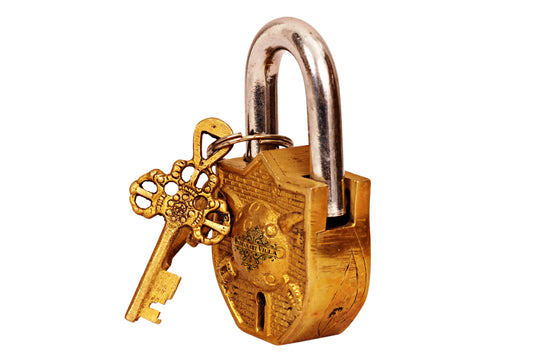 Pure brass shield sword design lock top view — Indian Art Villa