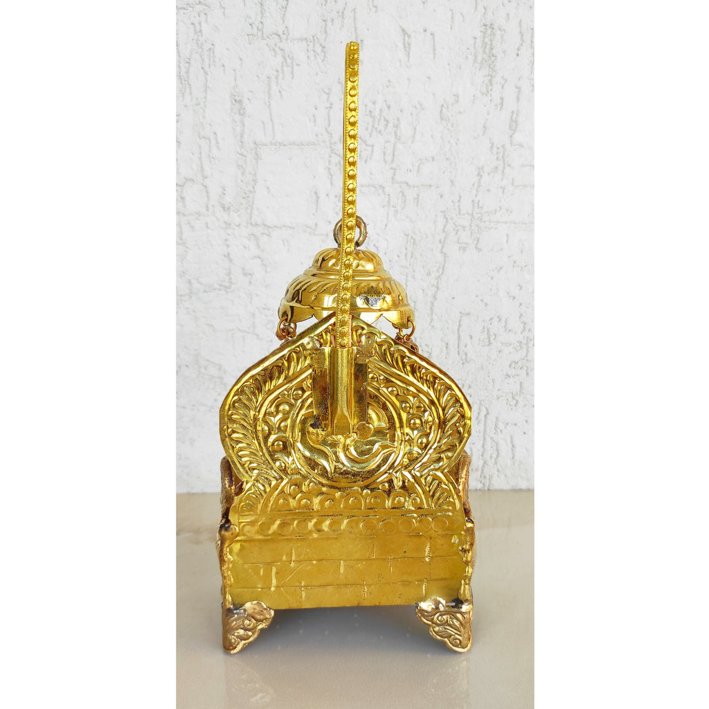 Indian Art Villa Handmade Om Design Brass Round Singhasan Chair of God, Temple Home Pooja, 11" Height, Gold