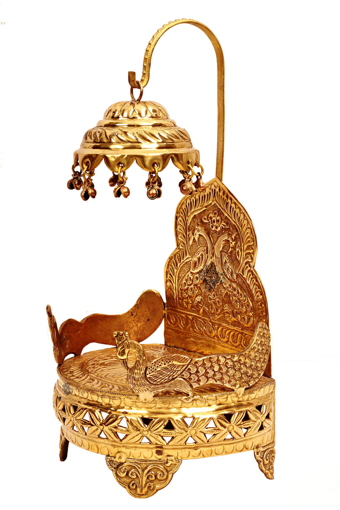 Brass Handmade Peacock Design Singhasan, Spiritual Item, Home Décor, 11.5"