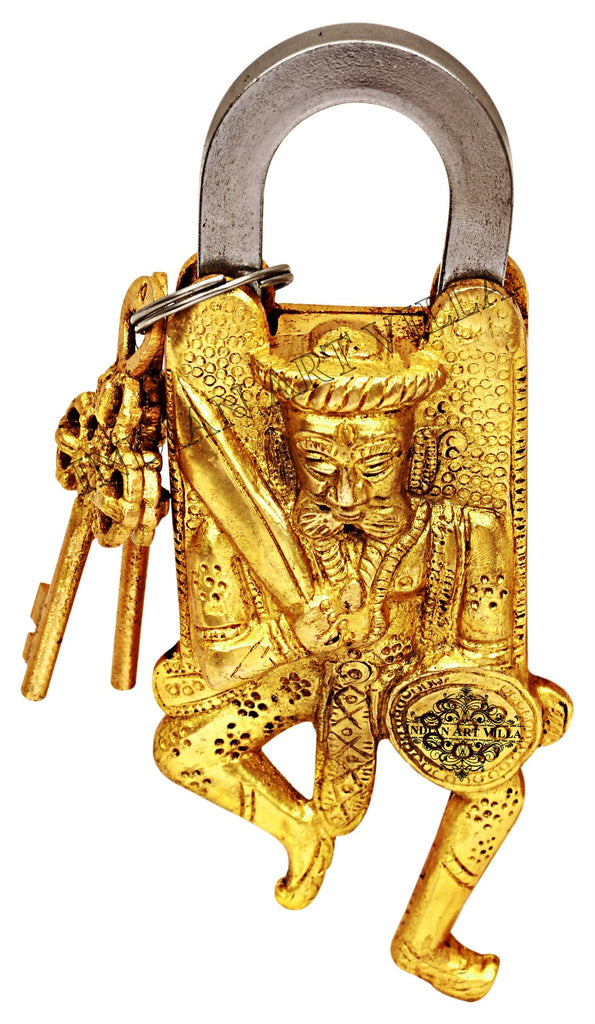INDIAN ART VILLA Brass Ancient Warrior Design Lock with 2 Keys