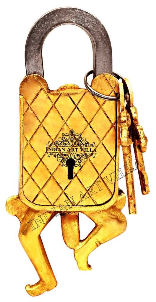 INDIAN ART VILLA Brass Ancient Warrior Design Lock with 2 Keys