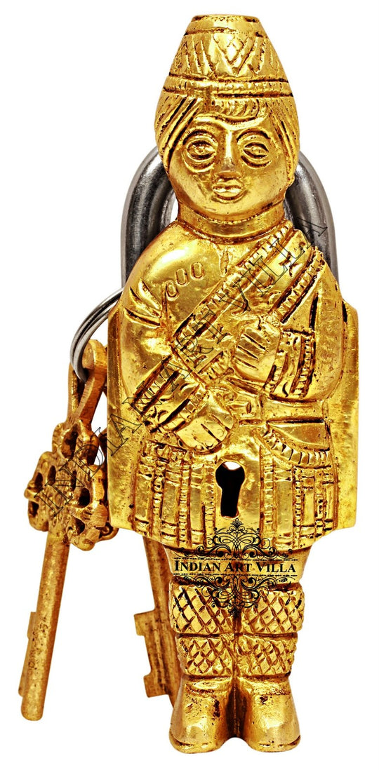 Handmade pure brass guard design lock with 2 keys full view — Indian Art Villa