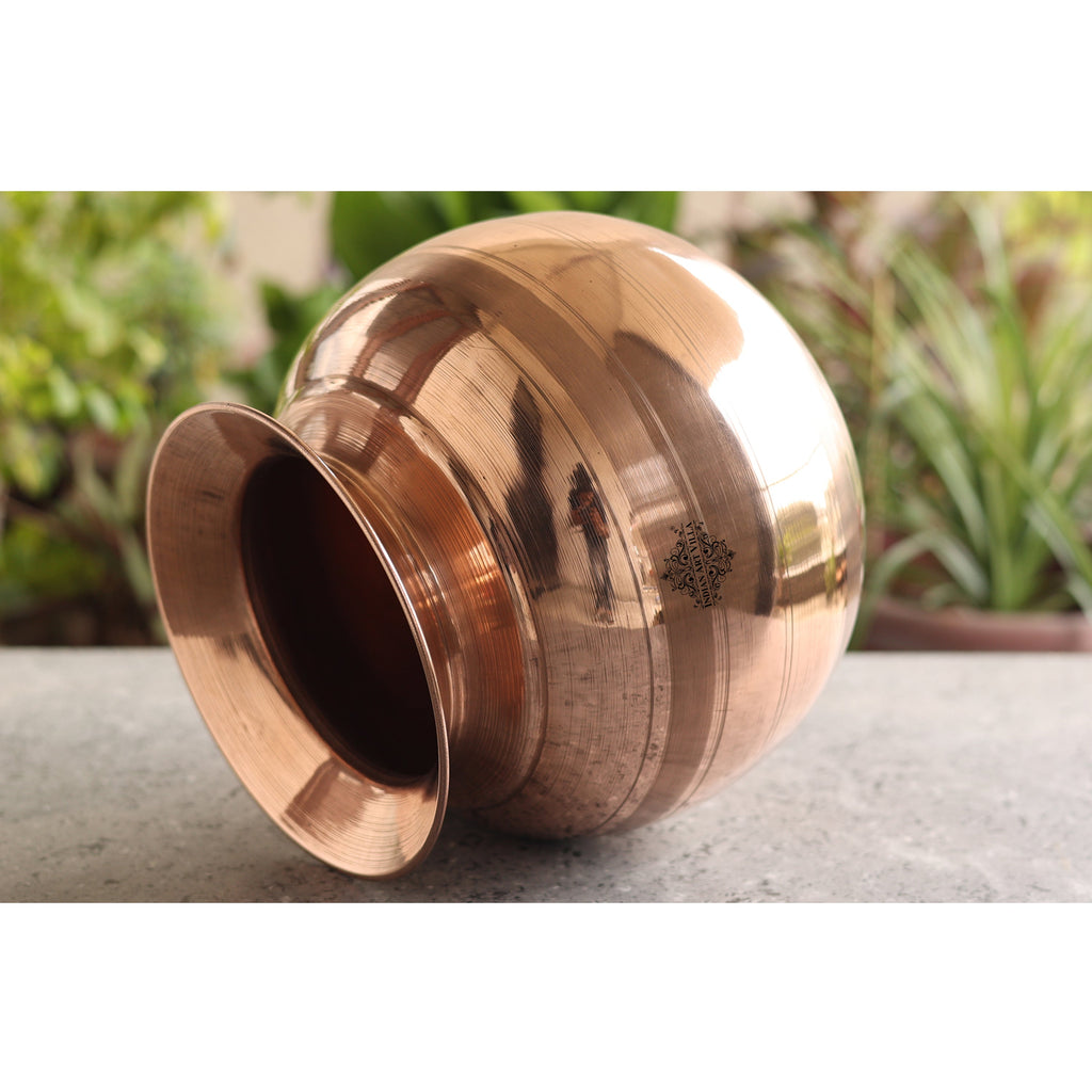 Indian Art Villa Pure Copper Luxury Design Matka Water Pot Container | 7000 ML Capacity | Water Storage Home Hotel Restaurant | Good Health Benefit Yoga Ayurveda Healing