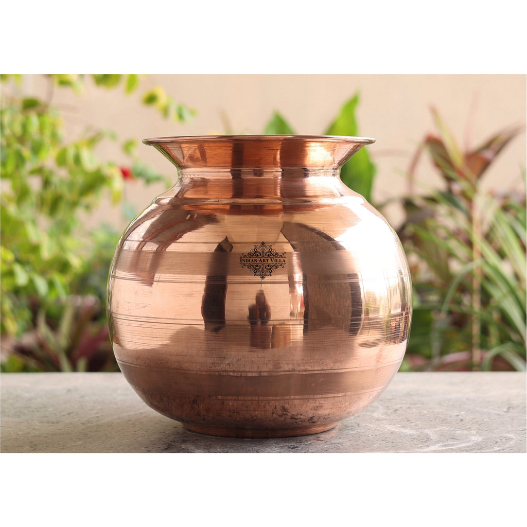 Indian Art Villa Pure Copper Luxury Design Matka Water Pot Container | 7000 ML Capacity | Water Storage Home Hotel Restaurant | Good Health Benefit Yoga Ayurveda Healing