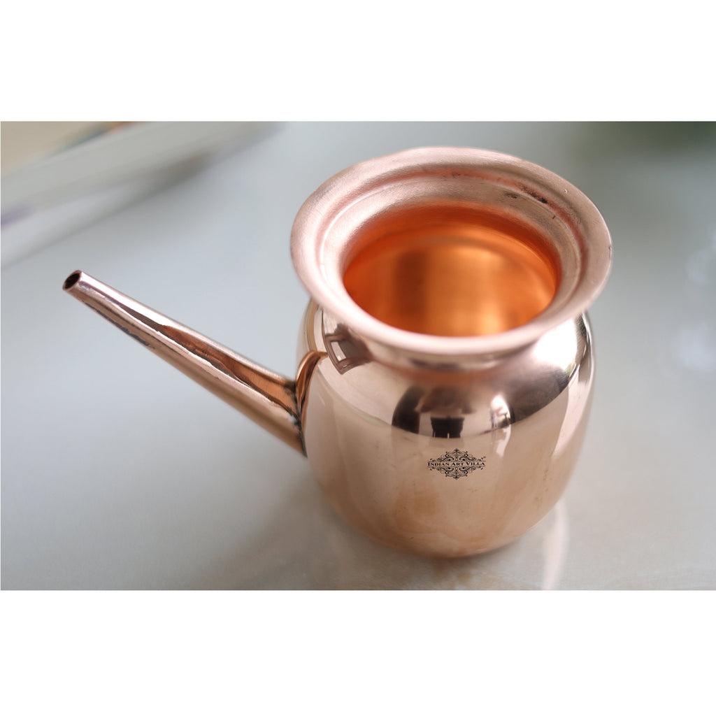 Indian Art Villa Pure Copper Neti Pot Kalsh, With Shine Finsh Classic Design, For Home & Temple Puja, Volume- 400 ML