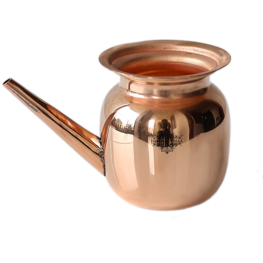 Indian Art Villa Pure Copper Neti Pot Kalsh, With Shine Finsh Classic Design, For Home & Temple Puja, Volume- 400 ML