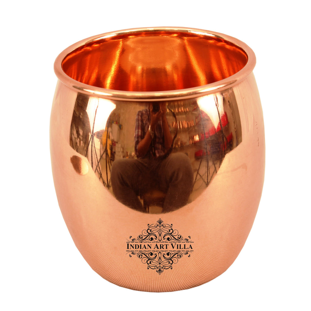 Pure Copper Round Shaped Glass, Tumbler, Drinkware, Serveware, 590 ml