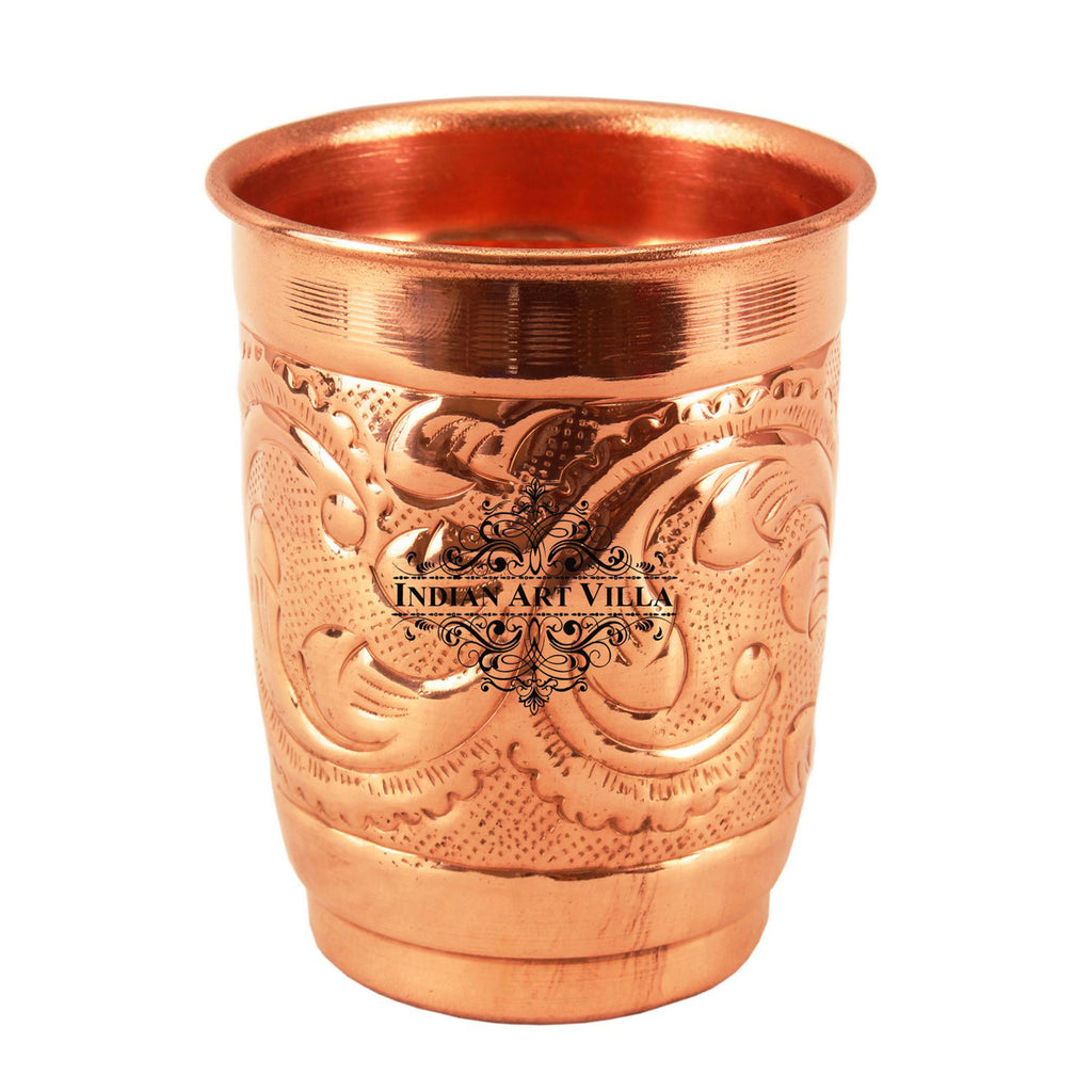 Indian Art Villa Copper Engraved Leaf Design Glass - 400 ML