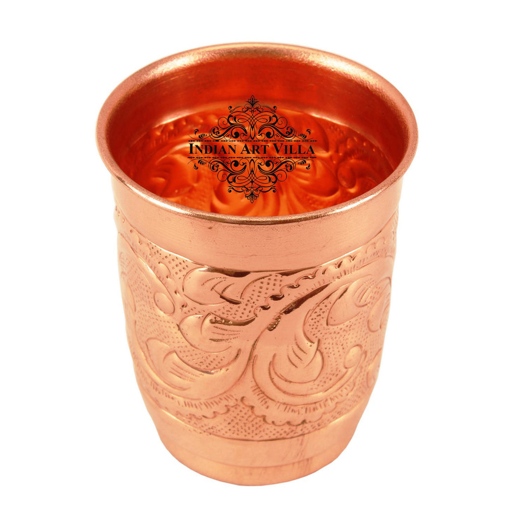 Indian Art Villa Copper Engraved Leaf Design Glass - 400 ML