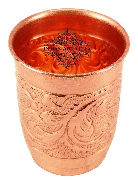 Embossed copper drinking tumbler set