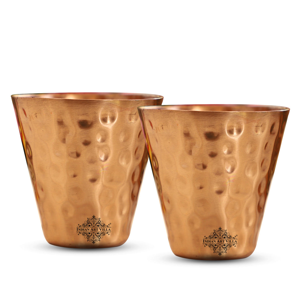 Indian Art Villa Copper Shot Glass With Hammered Design, Barware & Drinkware for Home, Hotel 7 Restaurents, Volume-70 ML