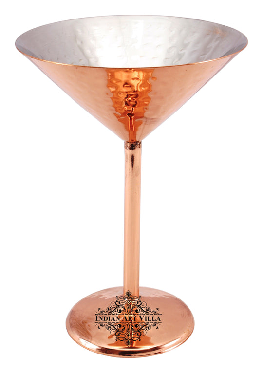 Indian Art Villa handcrafted steel with copper-plated martini glass with hammered finish, elegant barware.