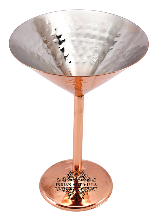 Indian Art Villa handcrafted steel with copper-plated martini glass with hammered finish, elegant barware.