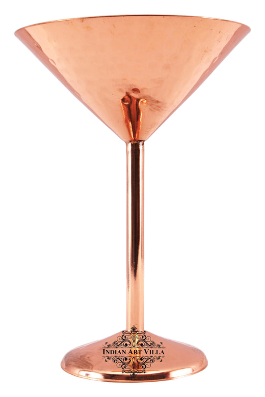 Indian Art Villa handcrafted steel with copper-plated martini glass with hammered finish, elegant barware.
