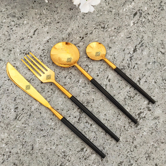 Pure Stainless Steel Black Gold Shine Finish  6x4=24 Pcs Cutlery Set