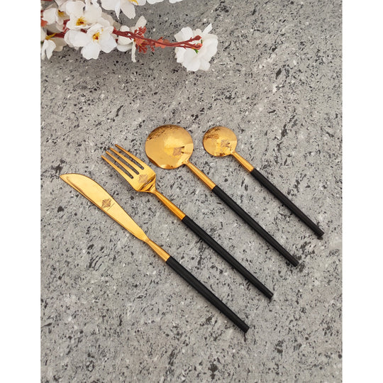 Pure Stainless Steel Black Gold Shine Finish  6x4=24 Pcs Cutlery Set