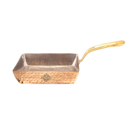 Copper Hammered Design Square Tadka  Pan with Inside Tin Lining- Serveware