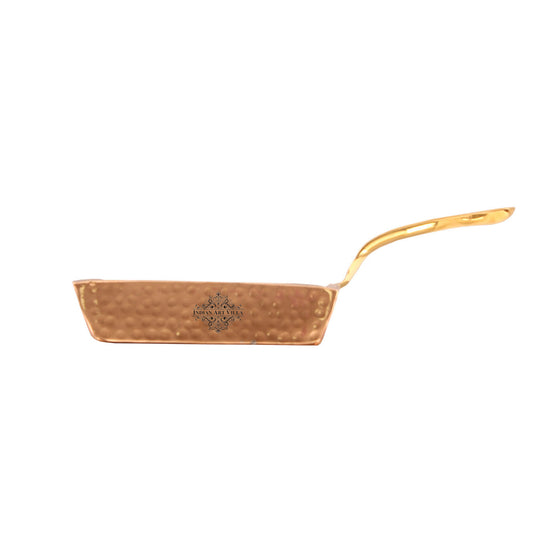 Elegant square copper pan with hammered texture and tin lining inside ideal for cooking and serving from Indian Art Villa