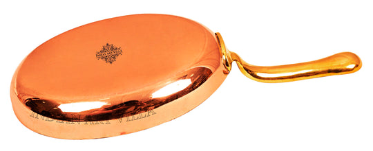 Indian Art Villa copper oval pan with tin lining and brass handle for cooking