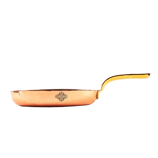 Premium pure copper oval pan with brass handle, tin lined by Indian Art Villa