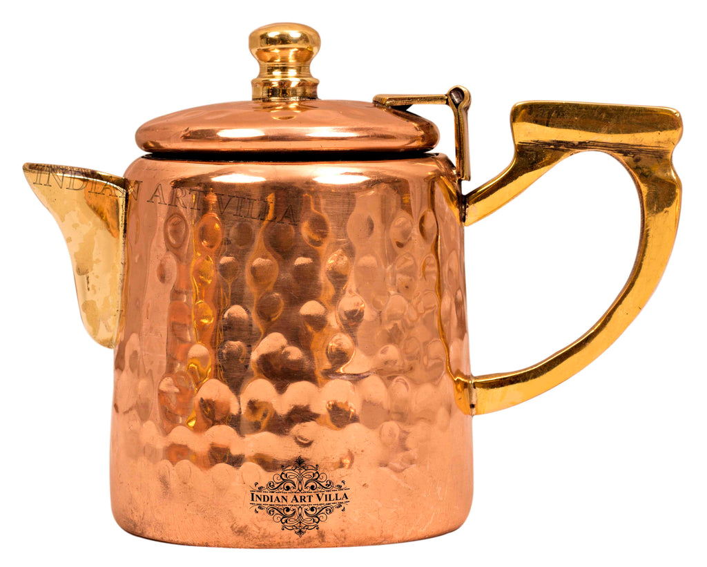 Indian Art Villa Pure Steel Copper Hammered Milk Pot with Inside Tin Lining  & Brass Handle