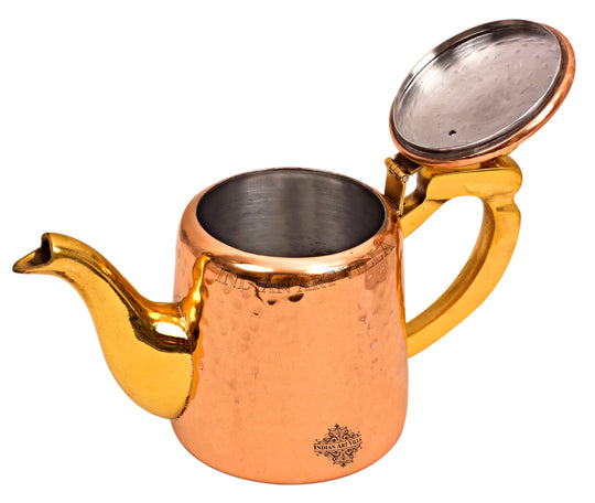 Antique style copper tea pot with brass handle spout and tin lining perfect for serving tea at gatherings Indian Art Villa