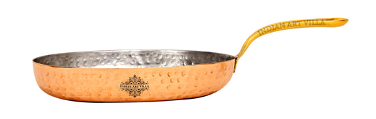 Indian Art Villa handcrafted pure copper oval pan with brass handle and tin lining perfect for cooking.