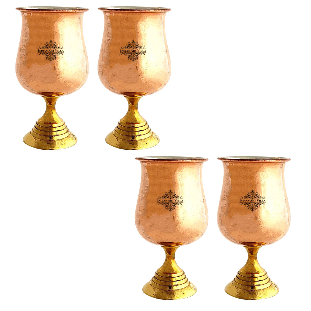 IndianArtVilla Steel Copper Goblet Glass with Brass Botom, Serving Drinking Water, Volume 300 ML, Silver & Brown