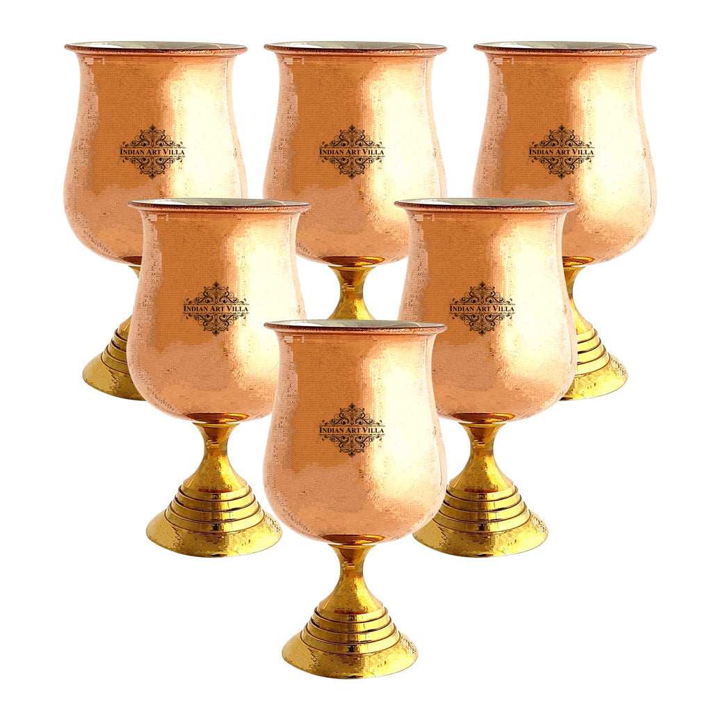 IndianArtVilla Steel Copper Goblet Glass with Brass Botom, Serving Drinking Water, Volume 300 ML, Silver & Brown