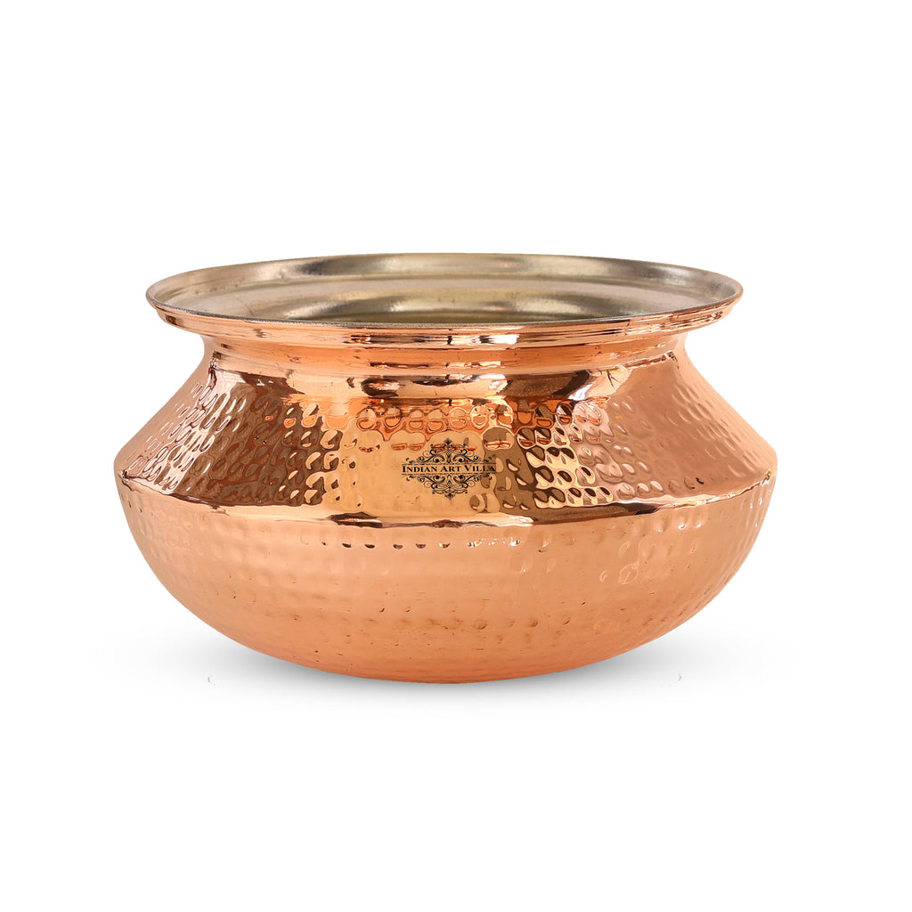 Indian Art Villa Pure Copper Handi / Degchi With Tin Lining Inside