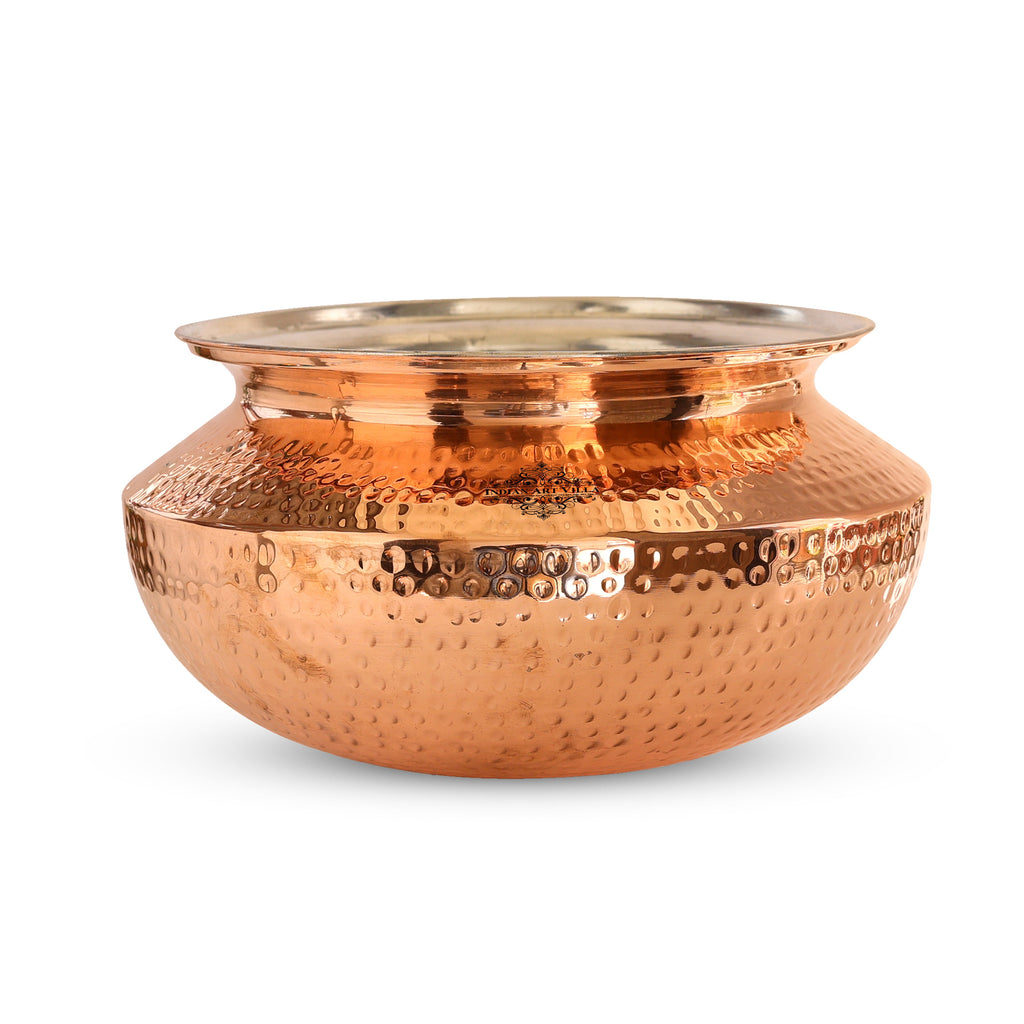 Indian Art Villa Pure Copper Handi / Degchi With Tin Lining Inside