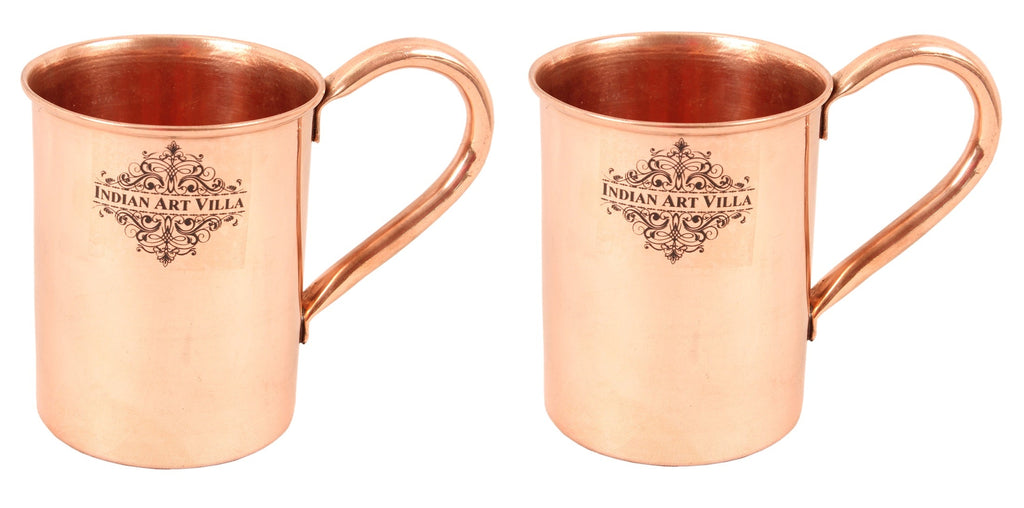 Indian Art Villa Pure Copper Straight Shaped Big Handled Plain Design Moscow Mule Beer Mug Cup , Best for Beer Cocktail Parties, Barware, Volume-415ML
