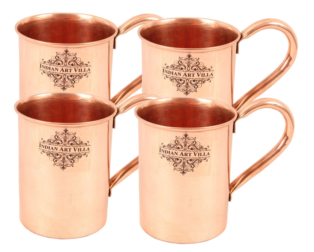 Indian Art Villa Pure Copper Straight Shaped Big Handled Plain Design Moscow Mule Beer Mug Cup , Best for Beer Cocktail Parties, Barware, Volume-415ML