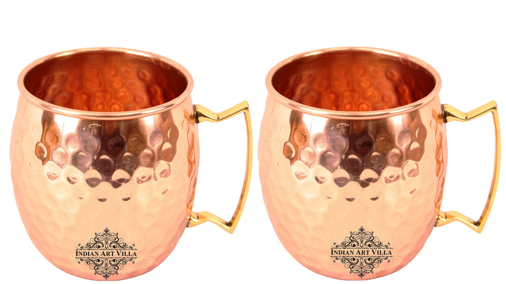 Indian Art Villa Pure Copper Round Shaped Shine Hammered Design Moscow Mule Beer Mug Cup , Best for Beer Cocktail Parties, Barware