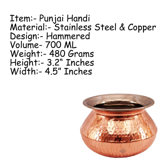 Steel Copper Hammered Punjabi Serving Handi-Serveware, Tableware