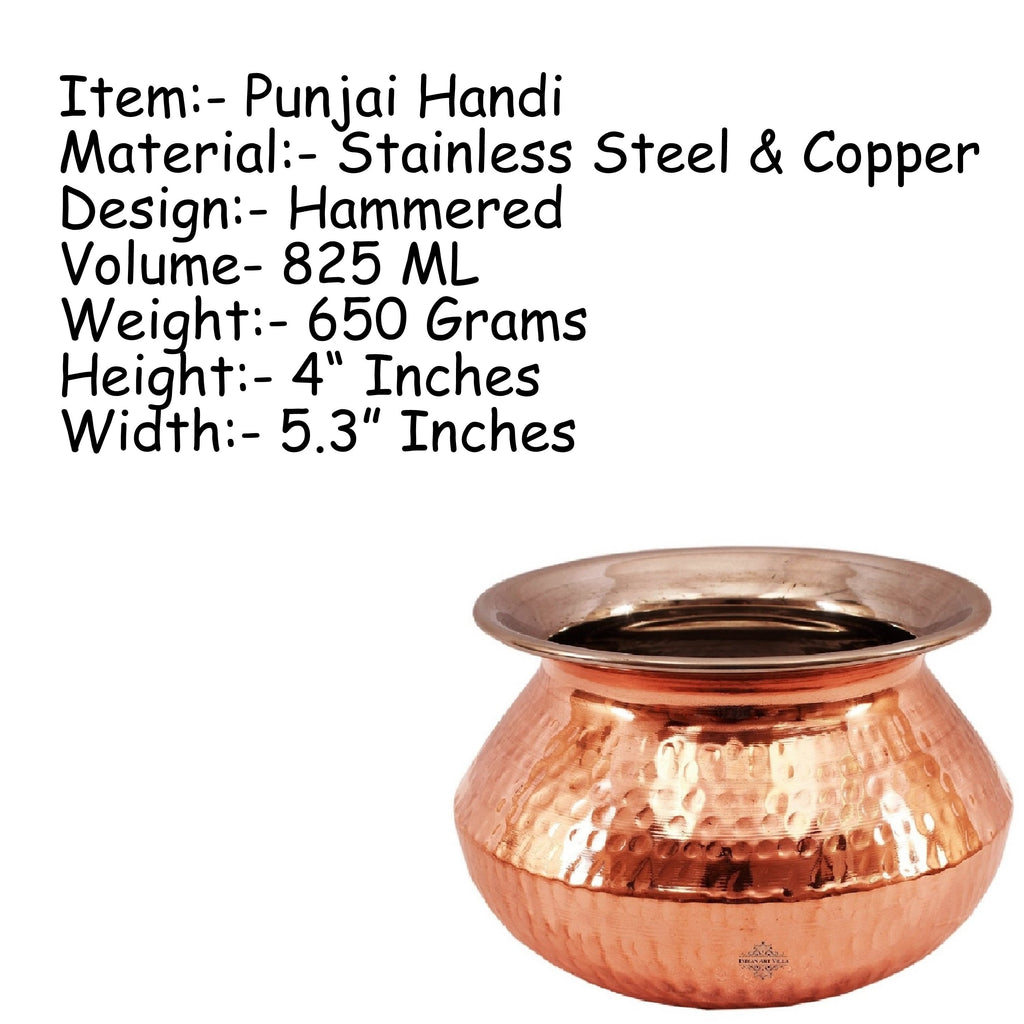 INDIAN ART VILLA Steel Copper Hammered Punjabi Style Serving Handi, Serveware, Tableware