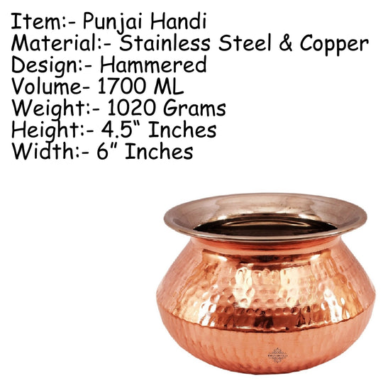 Steel Copper Hammered Punjabi Serving Handi-Serveware, Tableware