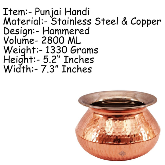 Steel Copper Hammered Punjabi Serving Handi-Serveware, Tableware