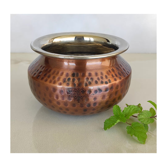 Steel Copper Hammered Punjabi Serving Handi-Serveware, Tableware