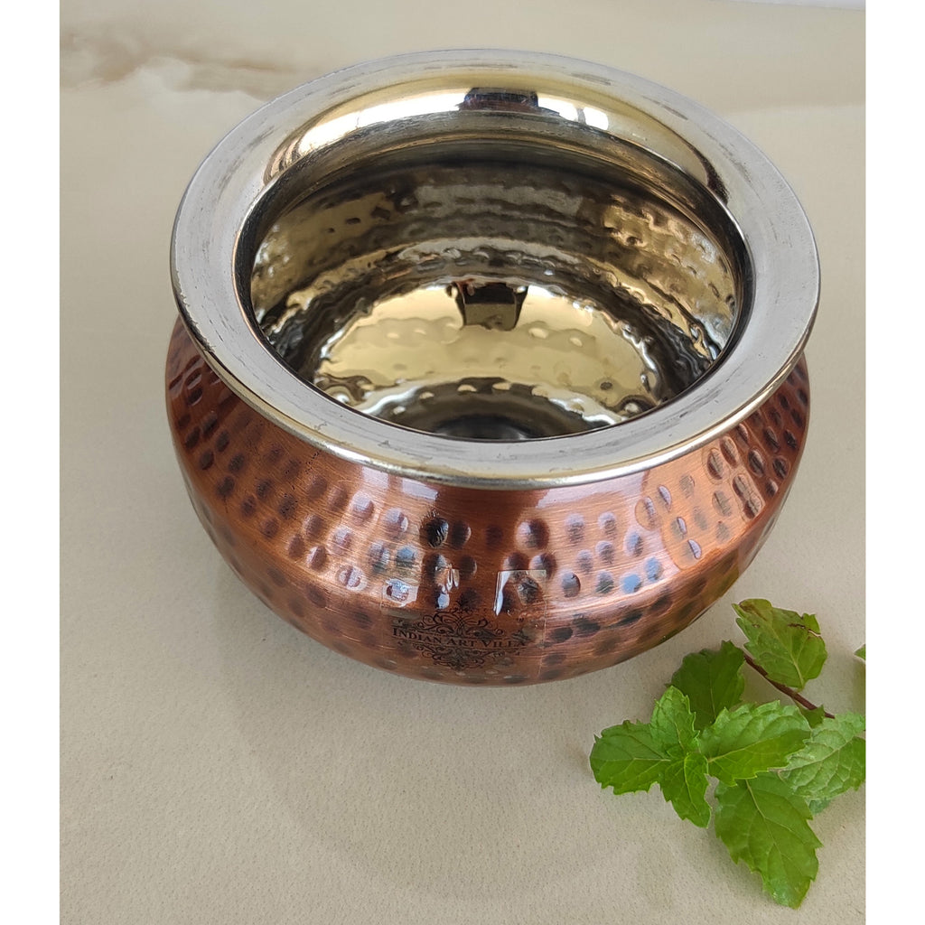 Steel Copper Hammered Punjabi Style Serving Handi, Serveware, Tableware