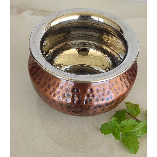 Steel Copper Hammered Punjabi Serving Handi-Serveware, Tableware