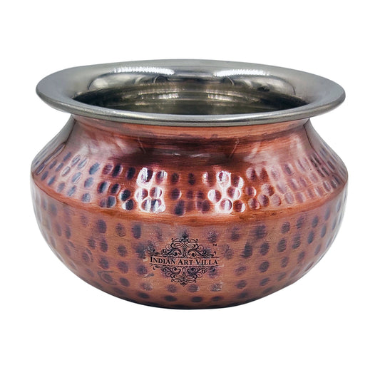Steel Copper Hammered Punjabi Serving Handi-Serveware, Tableware