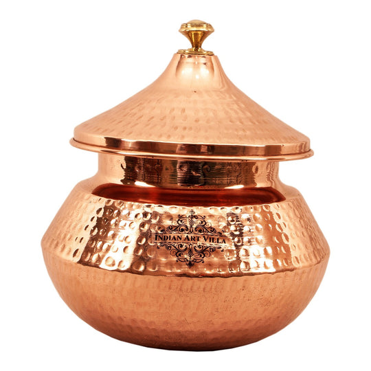 Copper Punjabi Handi with Hammered Texture and Brass Knob Elegant Serveware and Cookware for Indian Art Villa